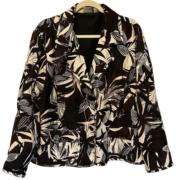 Chico’s Silk Floral Embroidered Leaf Print Blazer Vanity Size 3/US XL - Picture 1 of 9